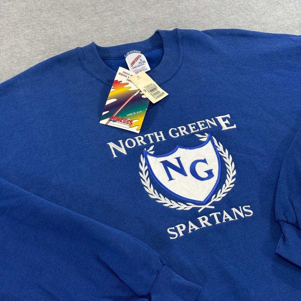 Jerzees North Greene Spartans Sweatshirt Blue Vintage 90s NWT 2XL Made in USA